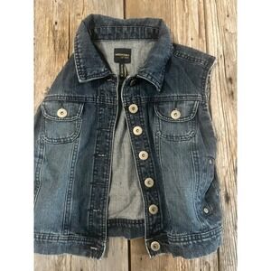 Highway Jeans Womens Dark Wash Denim Vest Frayed Sleeveless Trucker Jacket Small